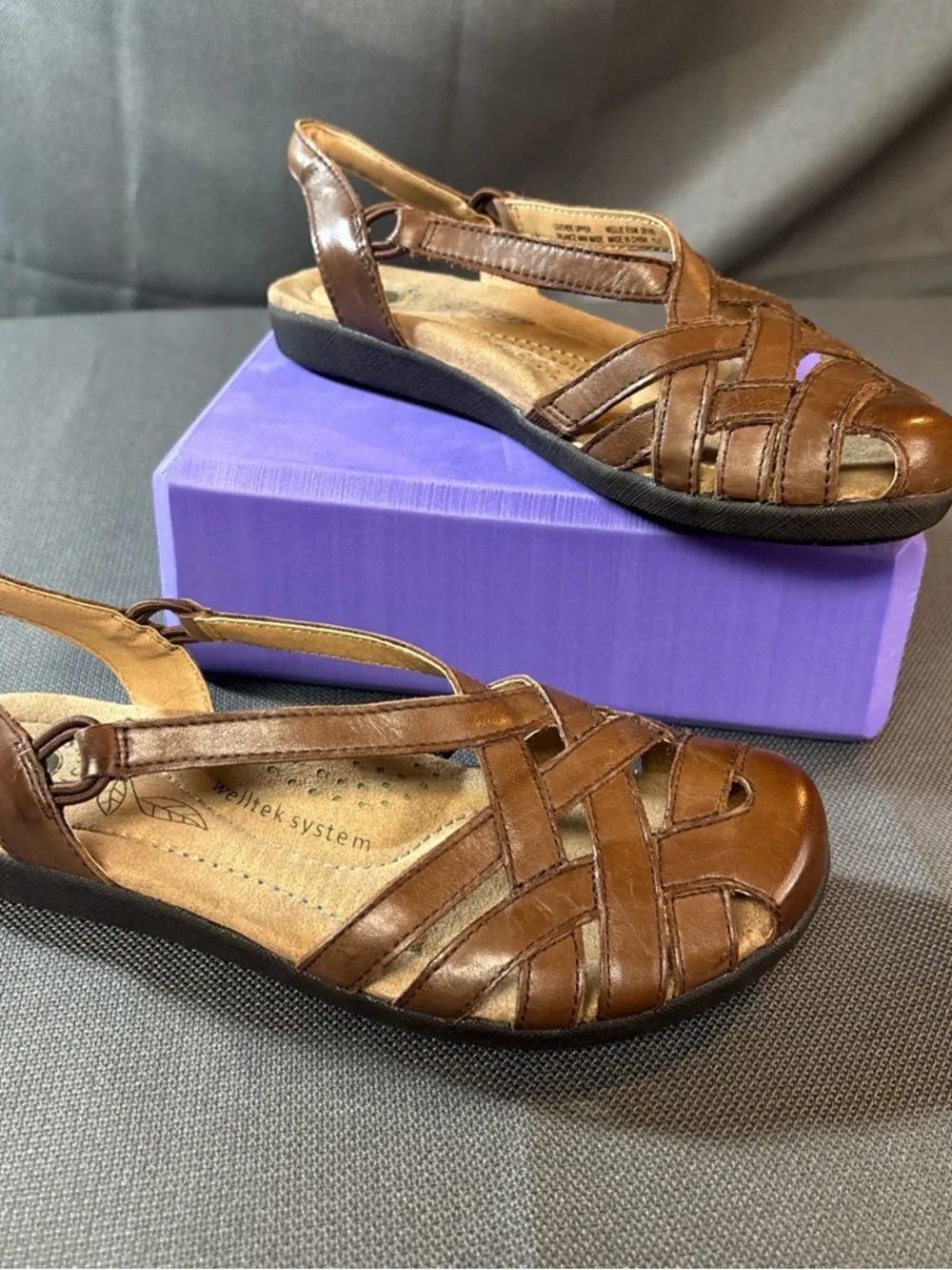 Earth Origins leather, fisherman style ankle strap sandals, size 6 1/2M - Picture 1 of 6